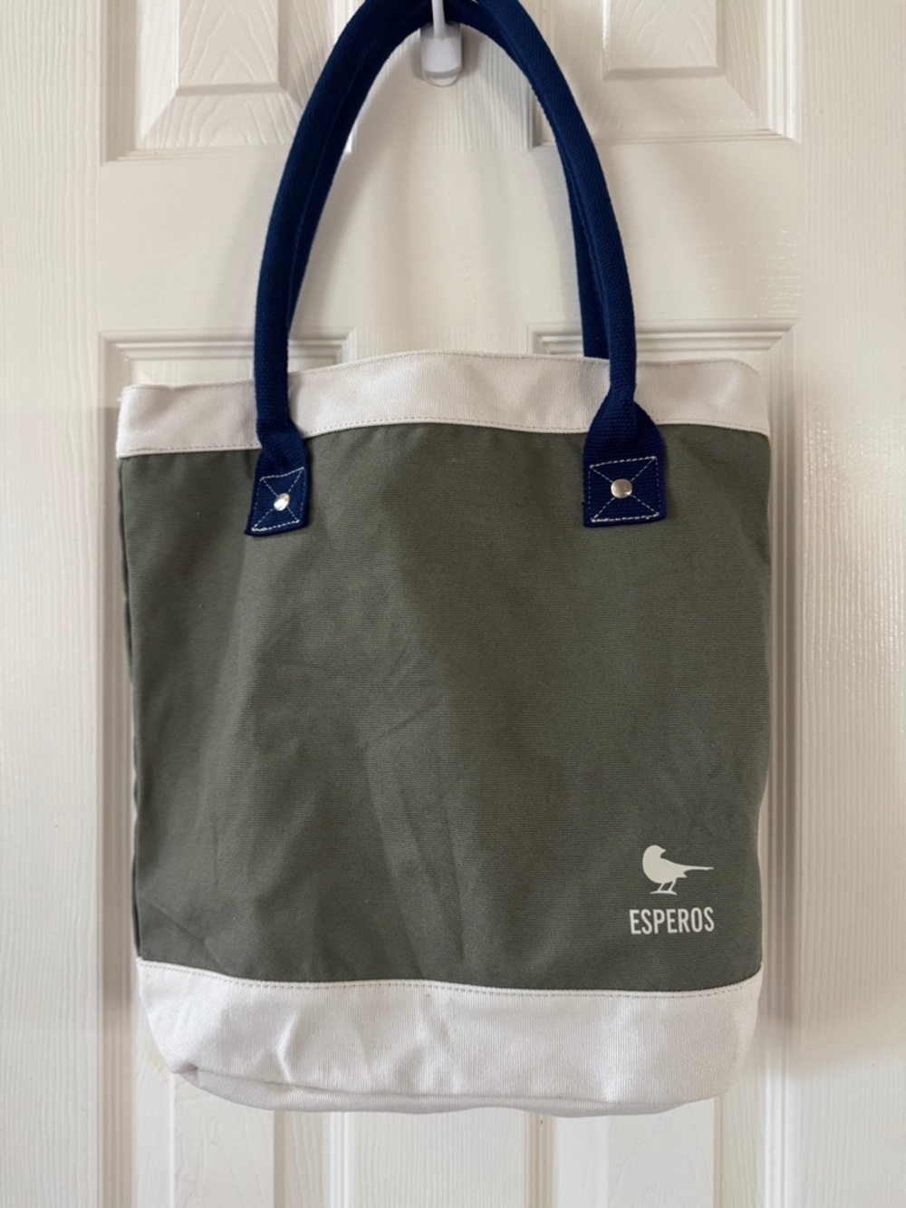 Esperos Canvas Tote Bag Olive Green White Navy Reusable Everyday Shoulder Bag